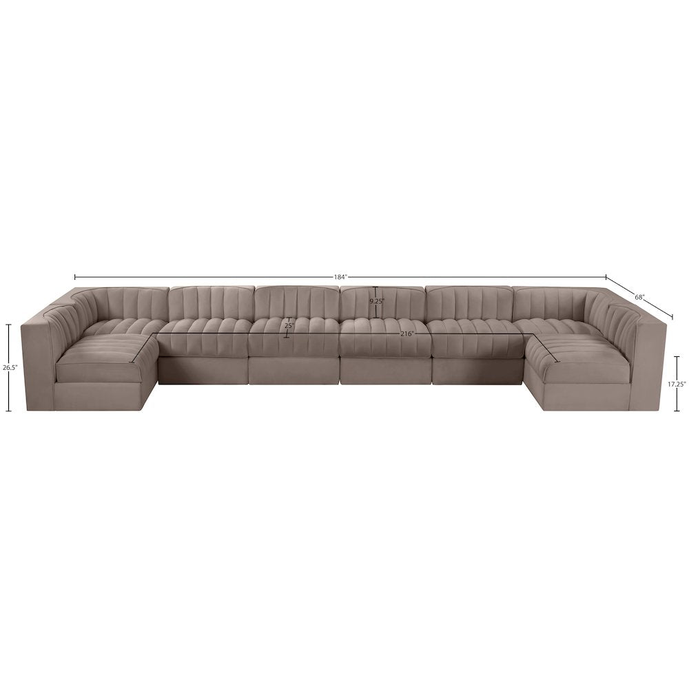 Rummi Taupe Velvet Performance Fabric Upholstered 8pc. Modular Sectional