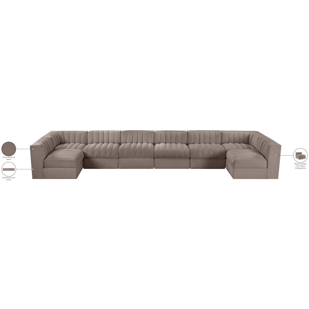 Rummi Taupe Velvet Performance Fabric Upholstered 8pc. Modular Sectional