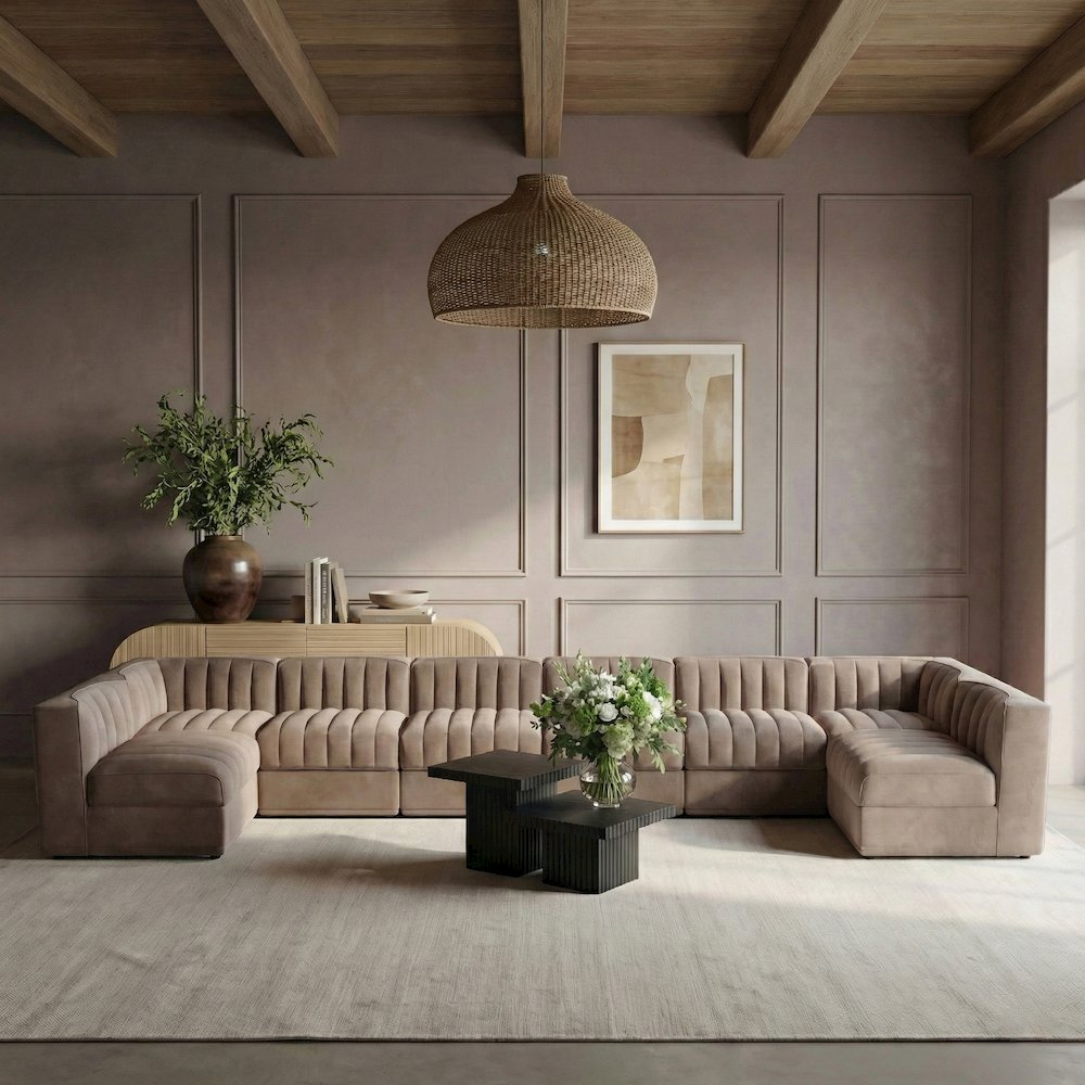 Rummi Taupe Velvet Performance Fabric Upholstered 8pc. Modular Sectional