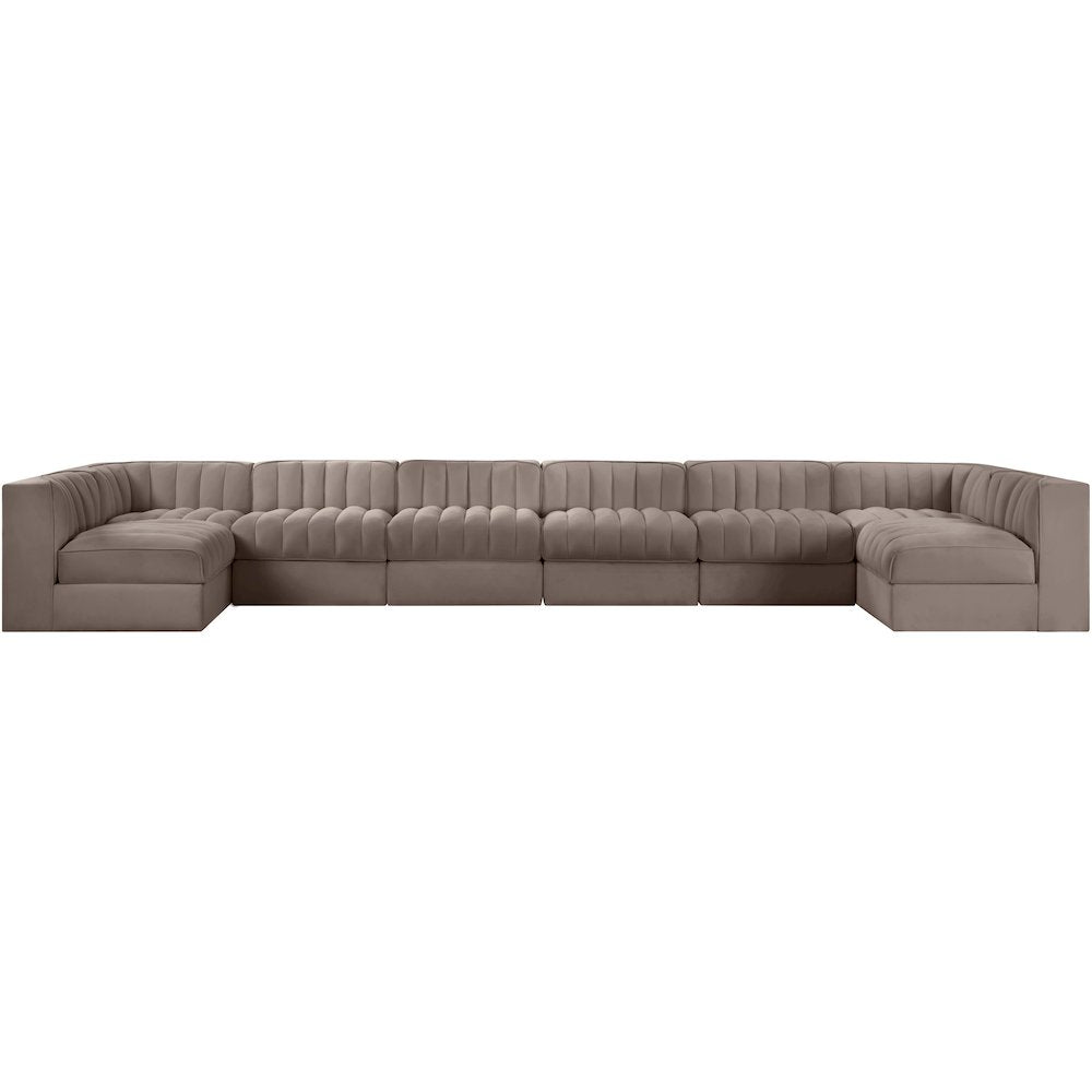 Rummi Taupe Velvet Performance Fabric Upholstered 8pc. Modular Sectional