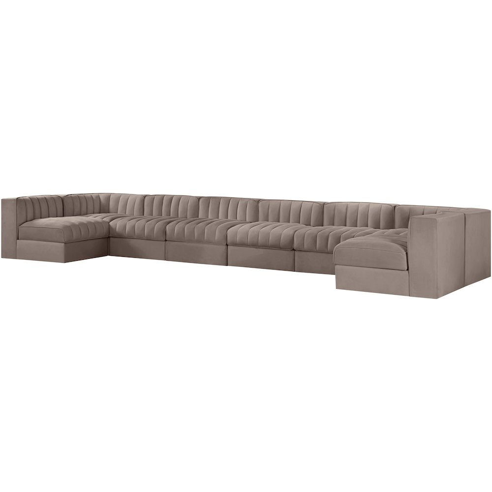 Rummi Taupe Velvet Performance Fabric Upholstered 8pc. Modular Sectional