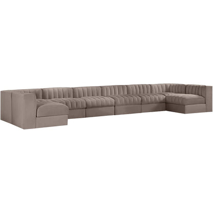 Rummi Taupe Velvet Performance Fabric Upholstered 8pc. Modular Sectional