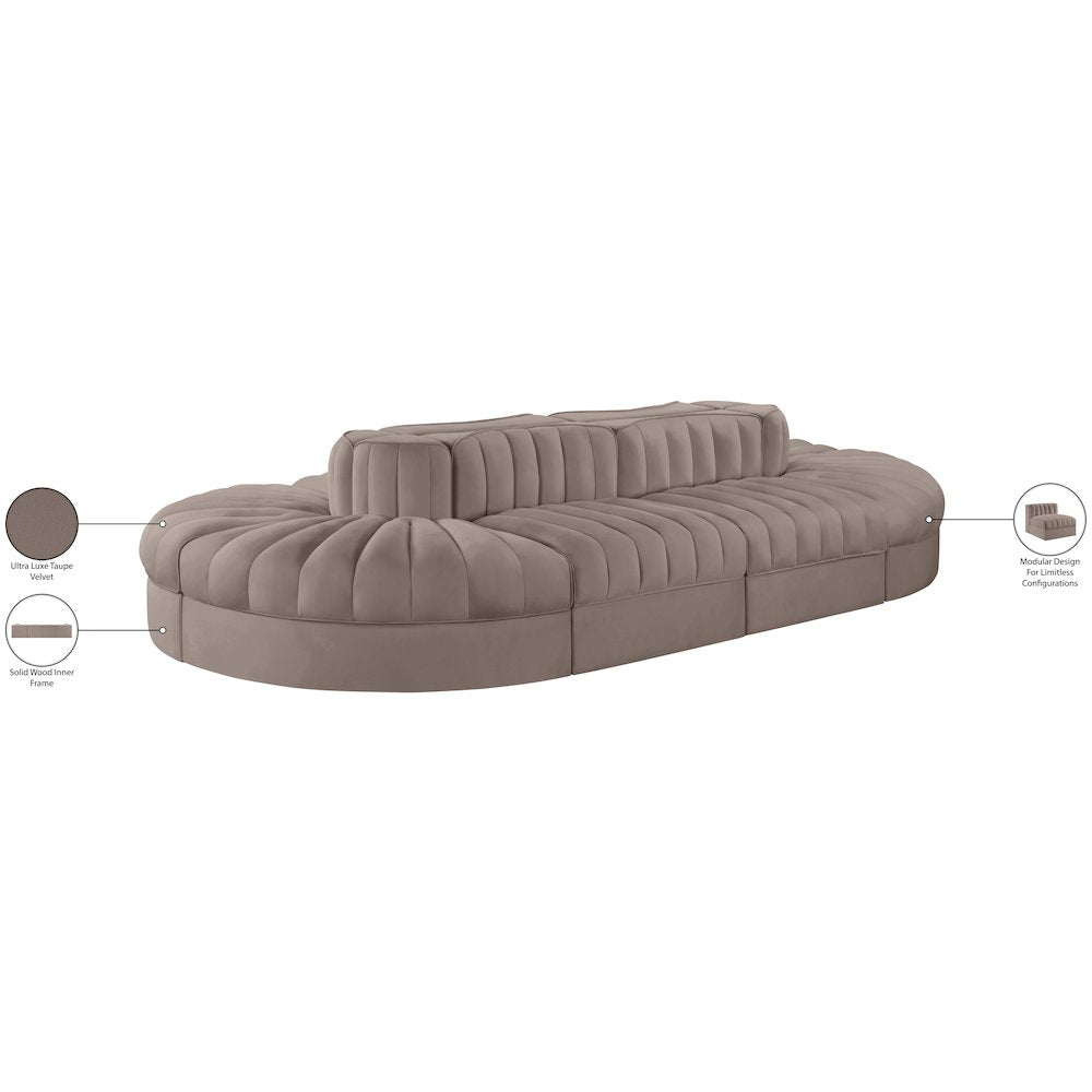 Rummi Taupe Velvet Performance Fabric Upholstered 8pc. Modular Sectional