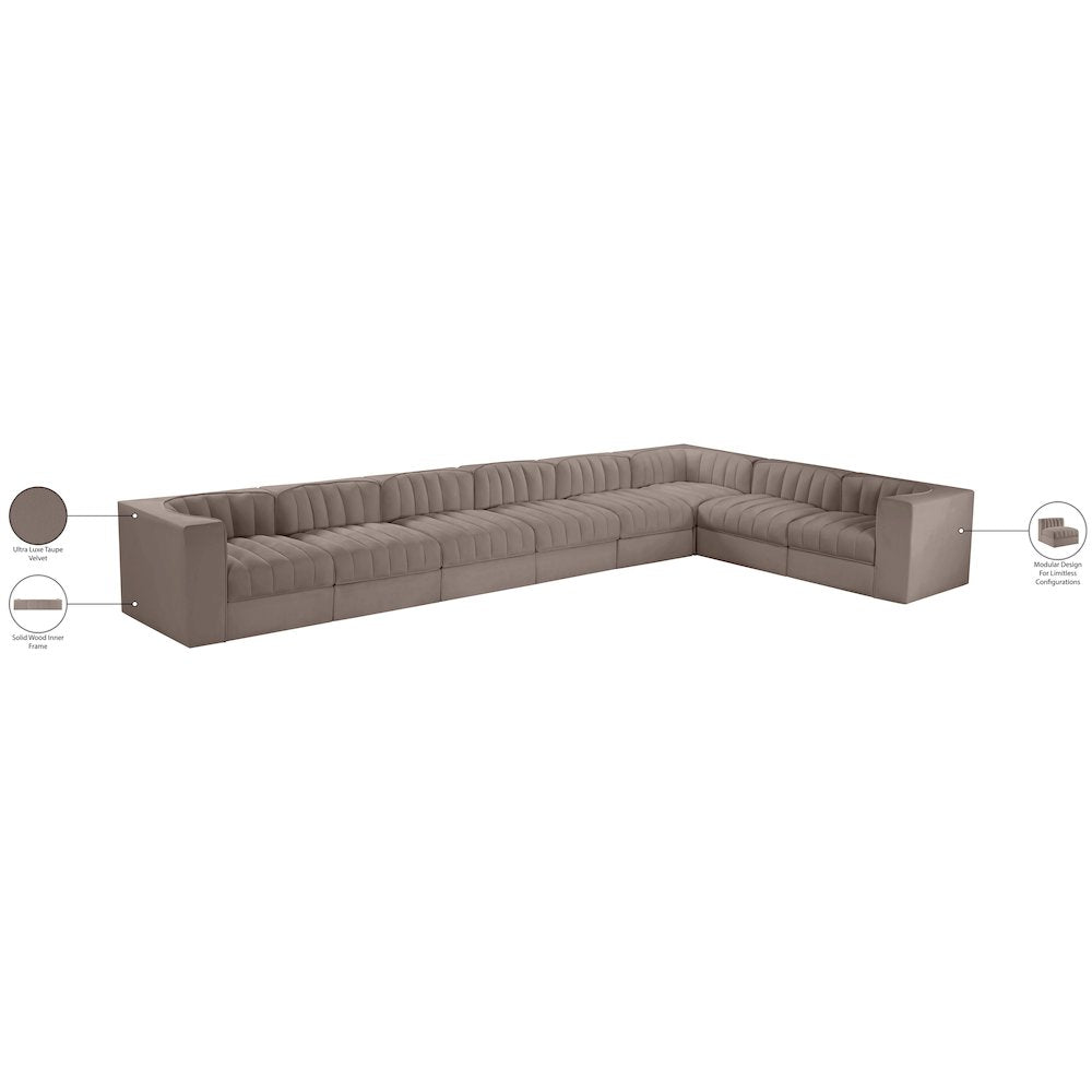 Rummi Taupe Velvet Performance Fabric Upholstered 8pc. Modular Sectional