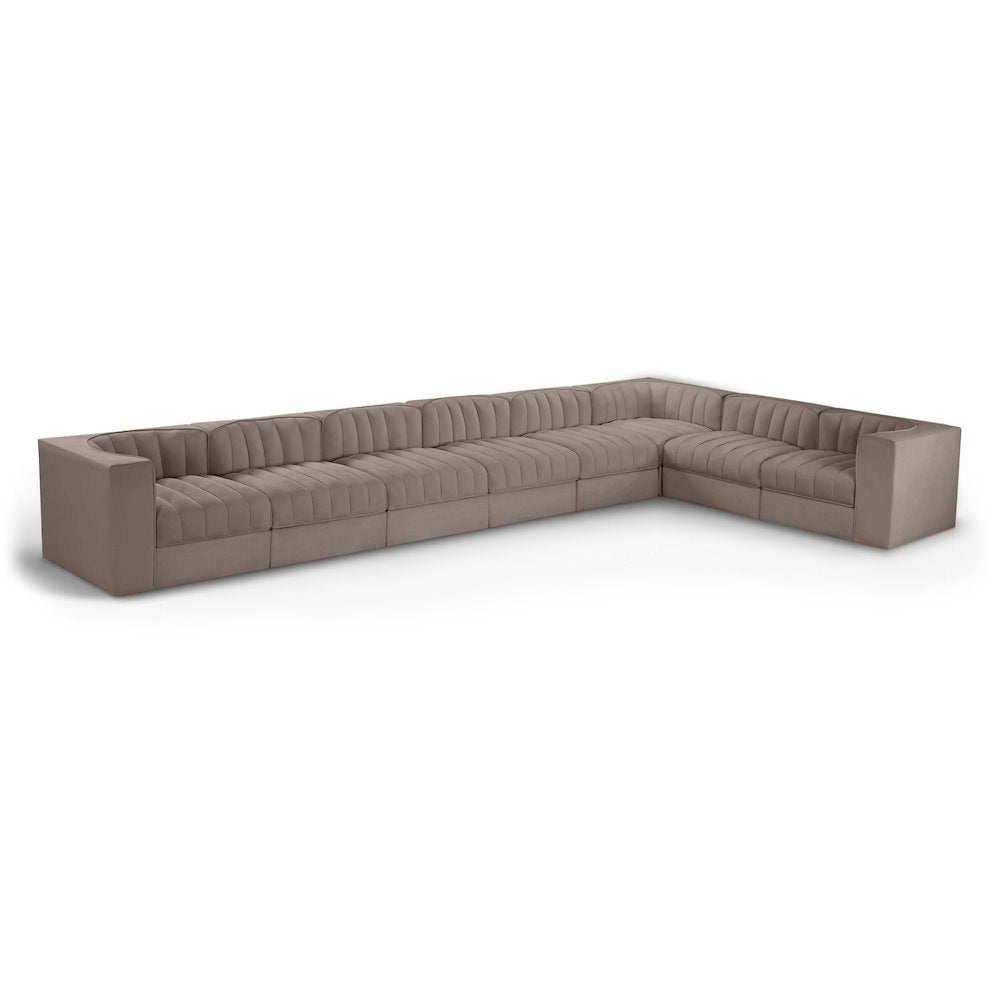Rummi Taupe Velvet Performance Fabric Upholstered 8pc. Modular Sectional