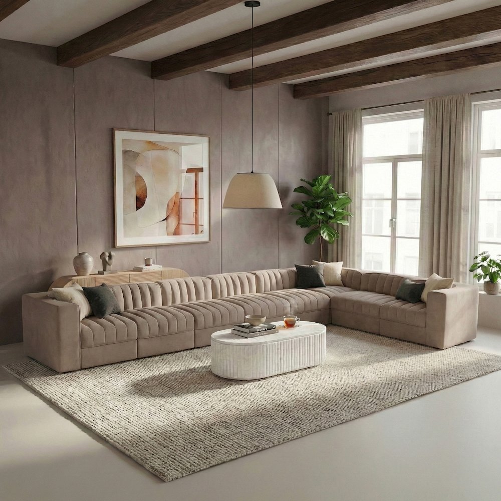 Rummi Taupe Velvet Performance Fabric Upholstered 8pc. Modular Sectional