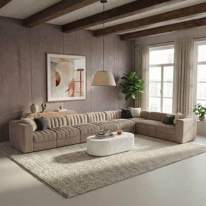 Rummi Taupe Velvet Performance Fabric Upholstered 8pc. Modular Sectional