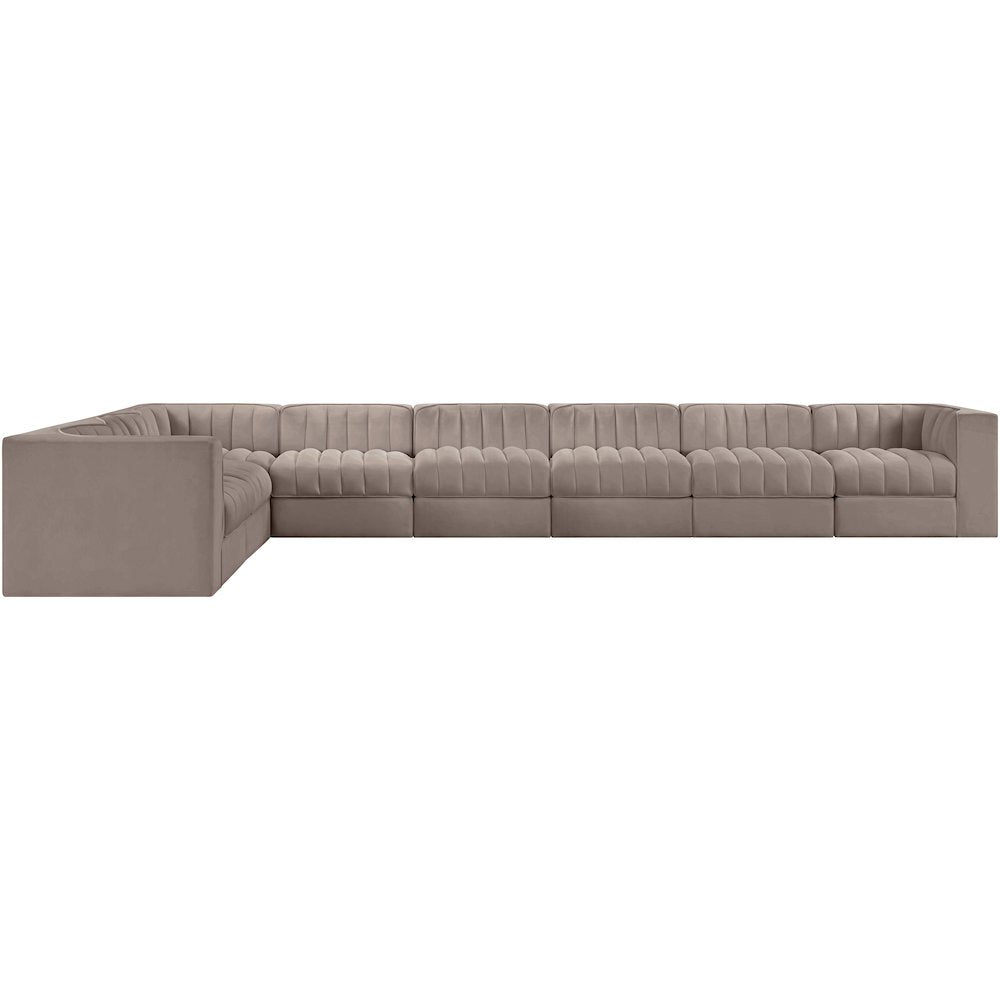 Rummi Taupe Velvet Performance Fabric Upholstered 8pc. Modular Sectional