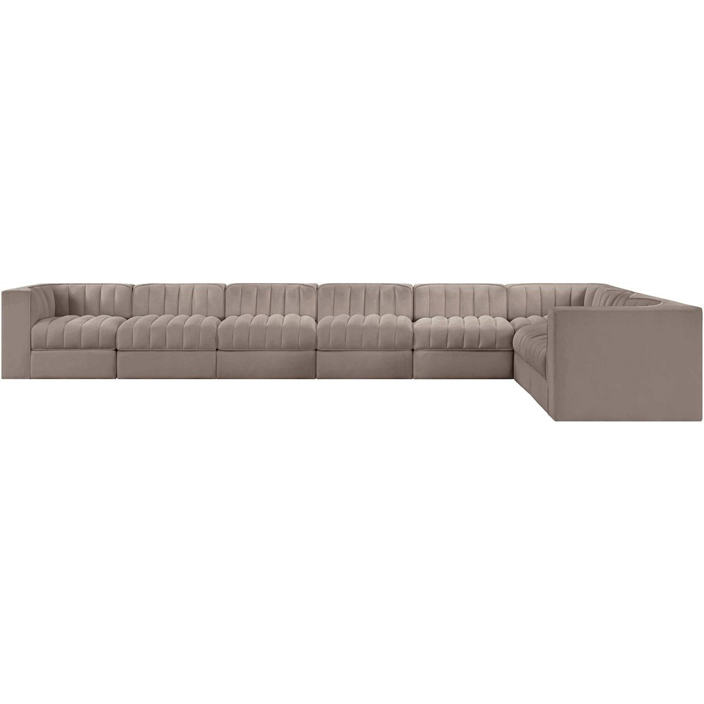 Rummi Taupe Velvet Performance Fabric Upholstered 8pc. Modular Sectional