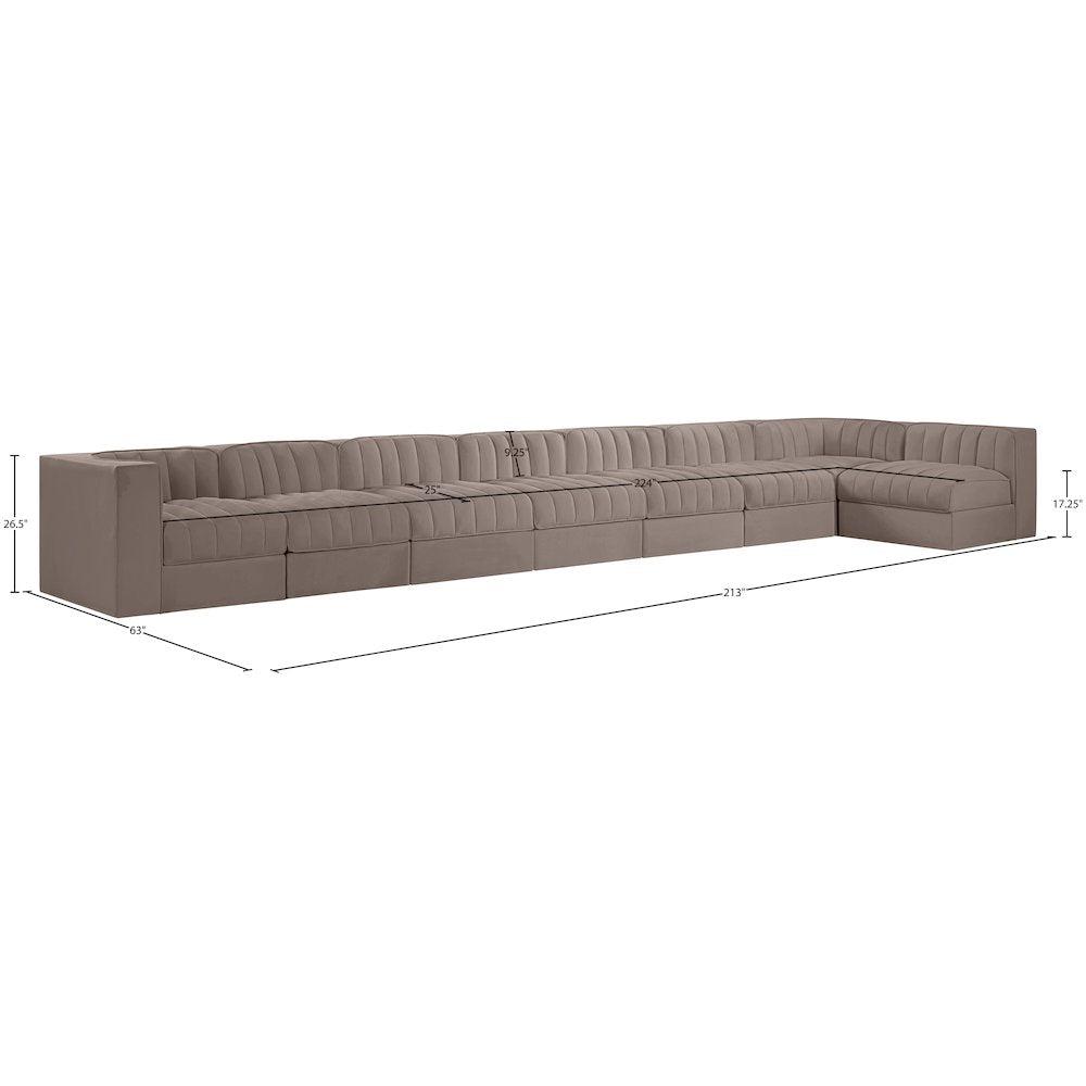 Rummi Taupe Velvet Performance Fabric Upholstered 8pc. Modular Sectional