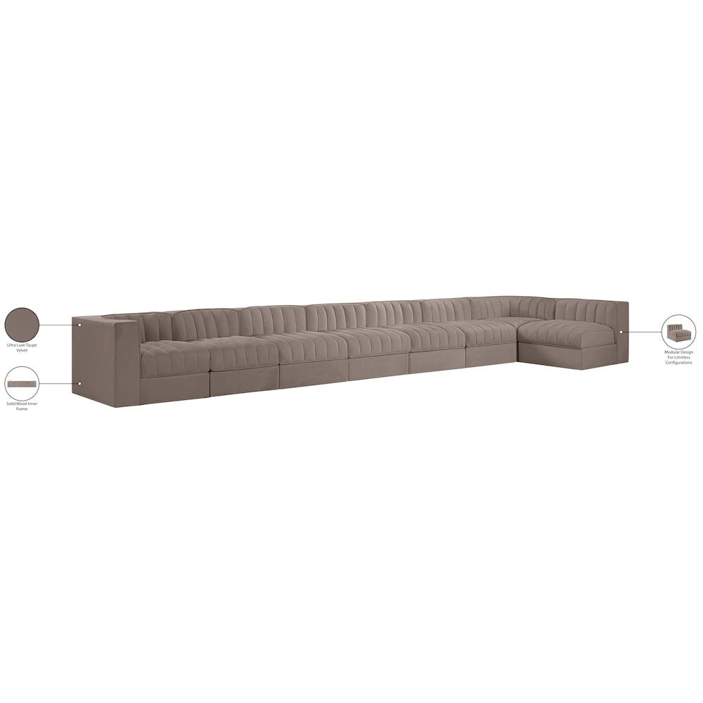 Rummi Taupe Velvet Performance Fabric Upholstered 8pc. Modular Sectional
