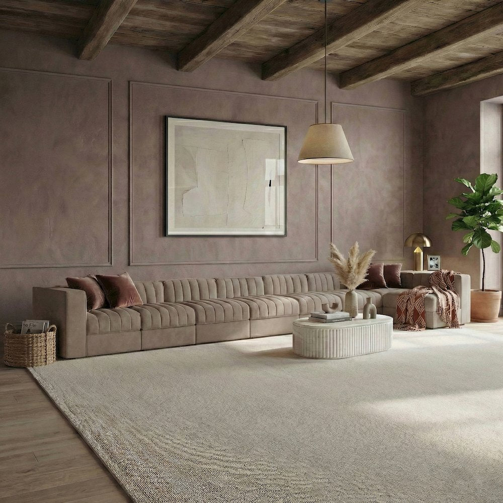 Rummi Taupe Velvet Performance Fabric Upholstered 8pc. Modular Sectional