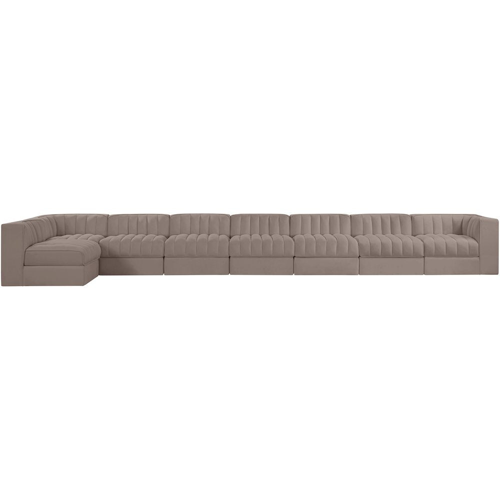 Rummi Taupe Velvet Performance Fabric Upholstered 8pc. Modular Sectional