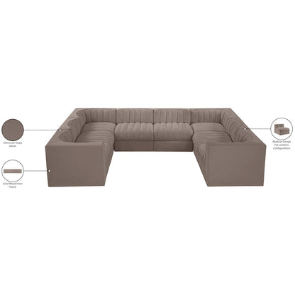 Rummi Taupe Velvet Performance Fabric Upholstered 8pc.Modular Sectional