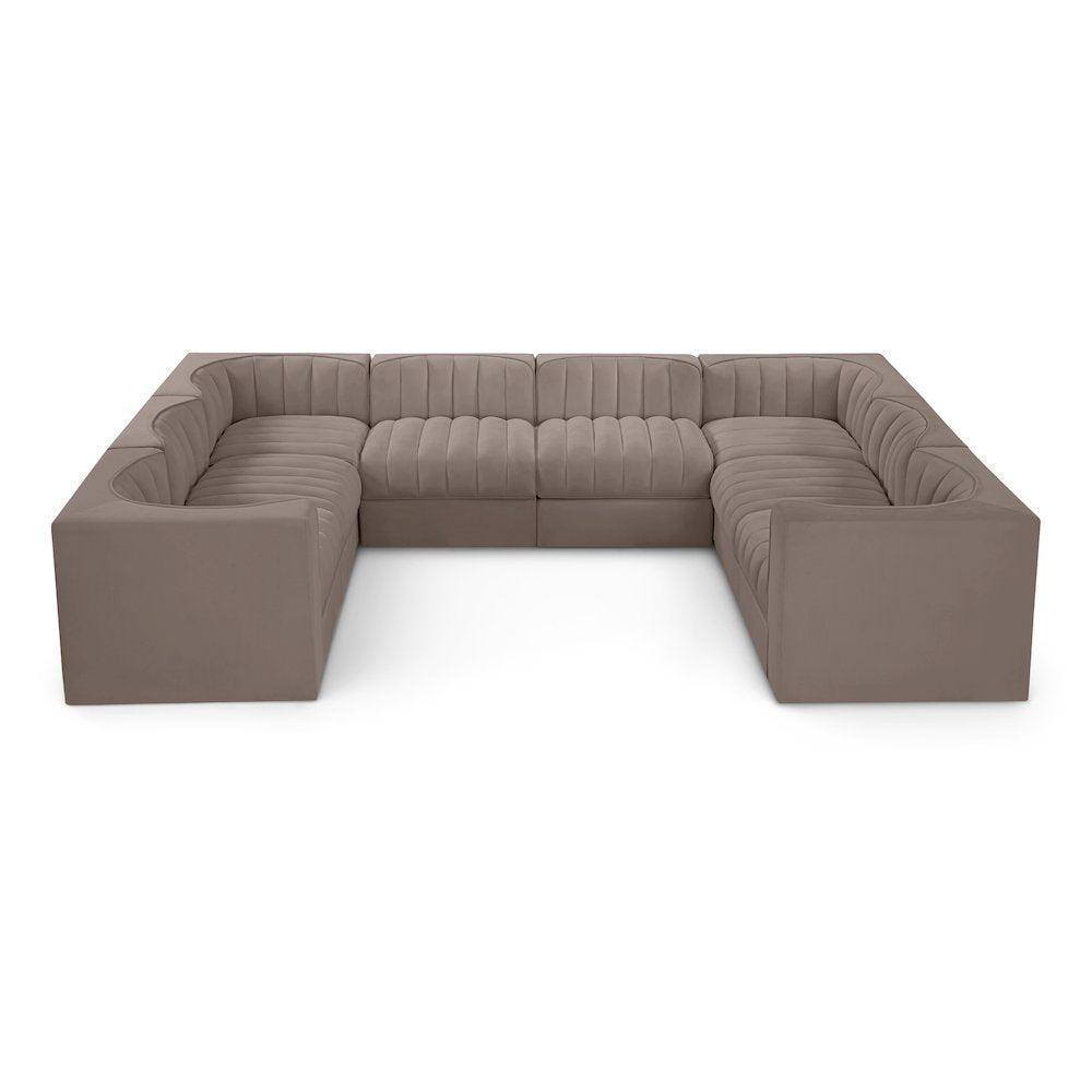 Rummi Taupe Velvet Performance Fabric Upholstered 8pc.Modular Sectional
