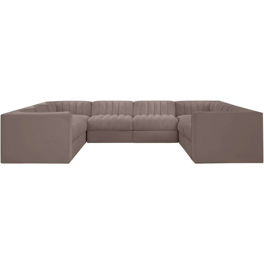Rummi Taupe Velvet Performance Fabric Upholstered 8pc.Modular Sectional