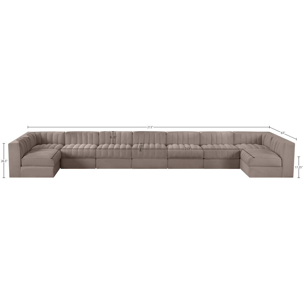 Rummi Taupe Velvet Performance Fabric Upholstered 9pc. Modular Sectional