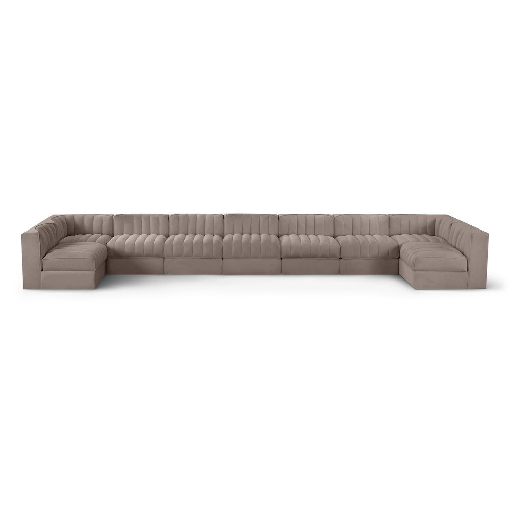 Rummi Taupe Velvet Performance Fabric Upholstered 9pc. Modular Sectional
