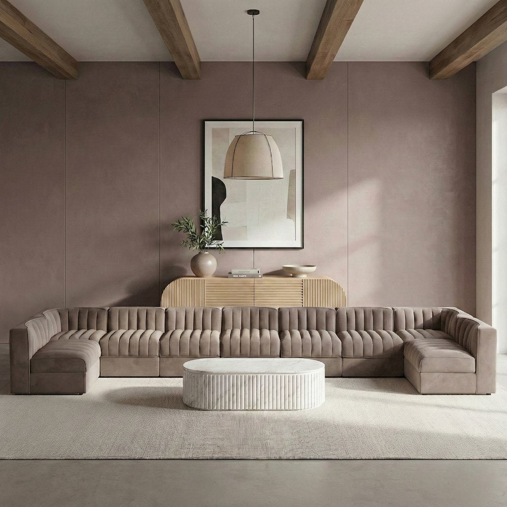 Rummi Taupe Velvet Performance Fabric Upholstered 9pc. Modular Sectional