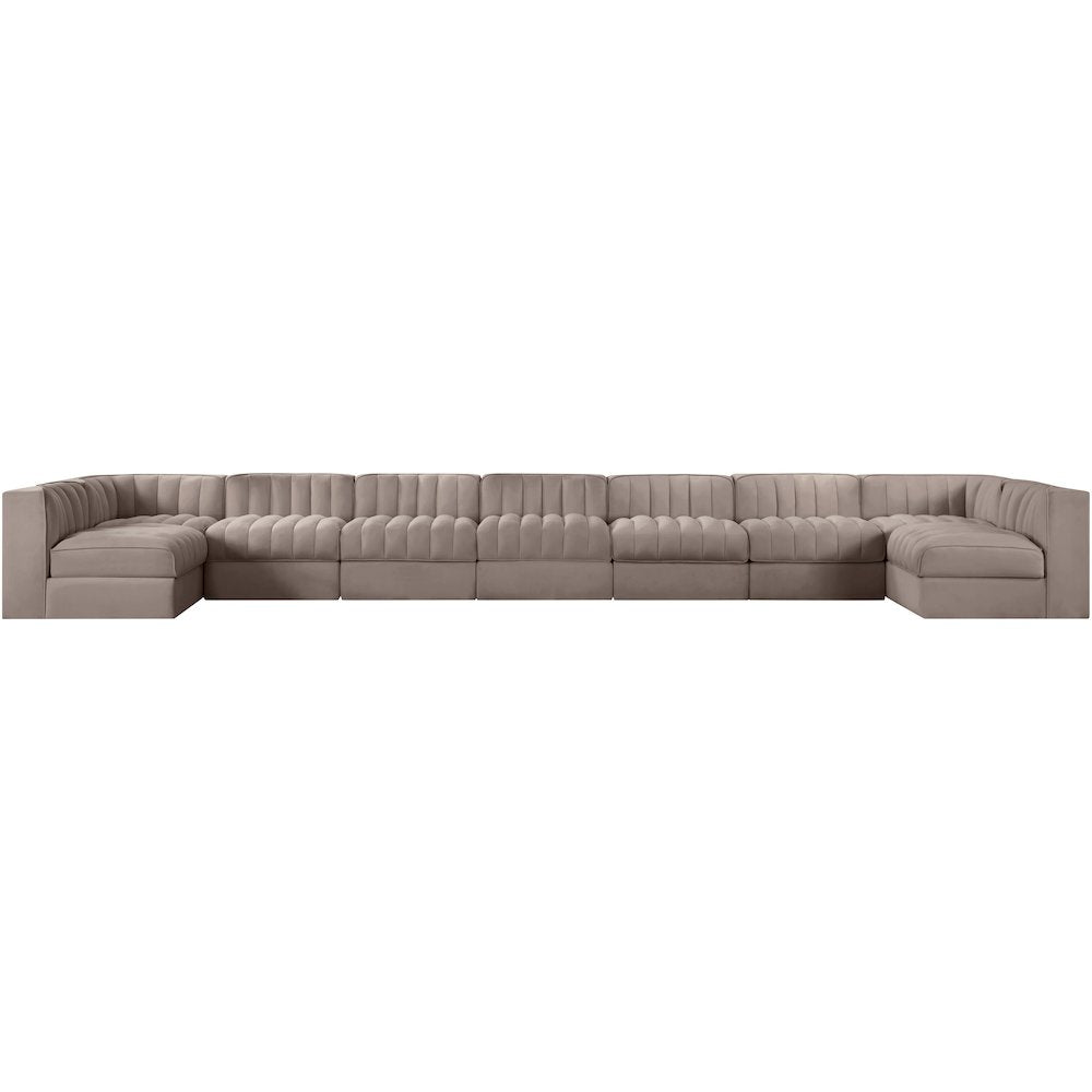 Rummi Taupe Velvet Performance Fabric Upholstered 9pc. Modular Sectional