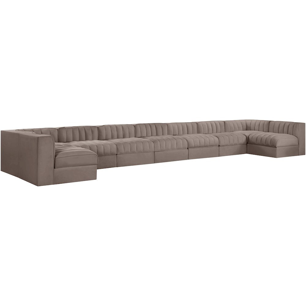 Rummi Taupe Velvet Performance Fabric Upholstered 9pc. Modular Sectional