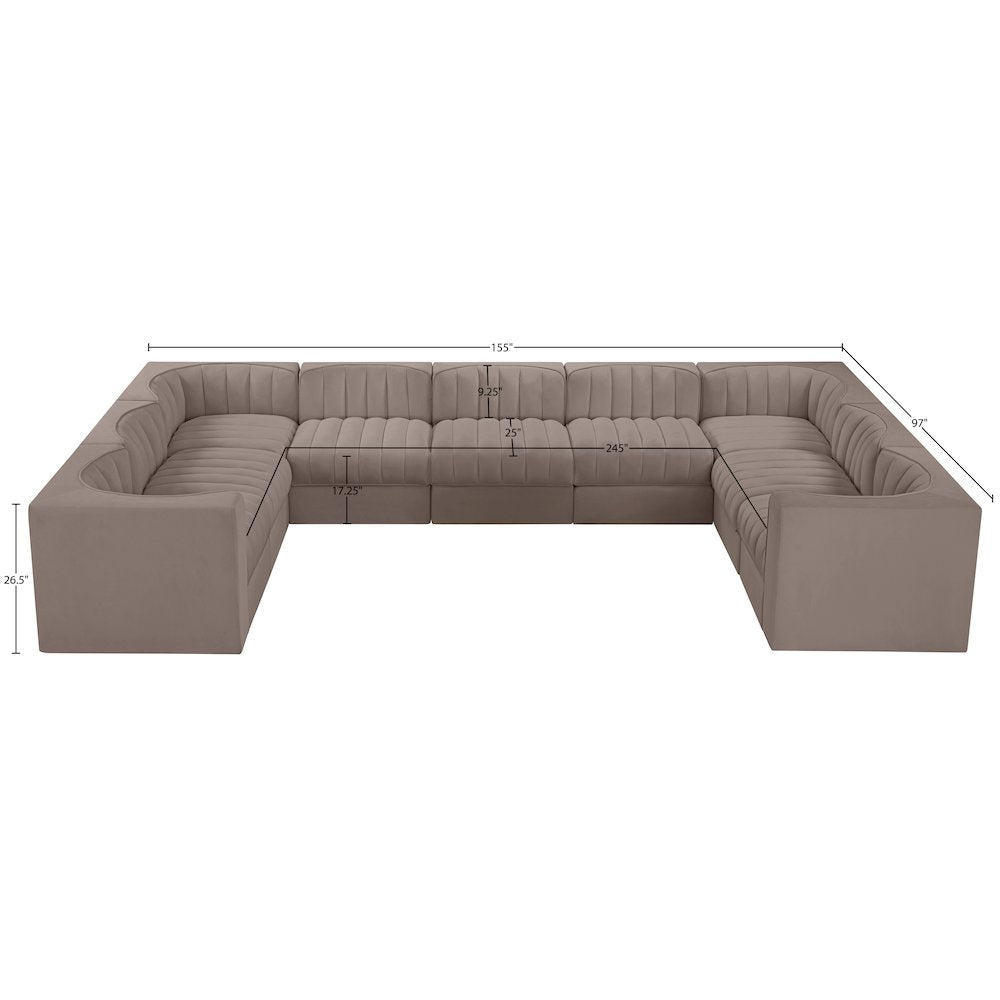 Rummi Taupe Velvet Performance Fabric Upholstered 9pc. Modular Sectional