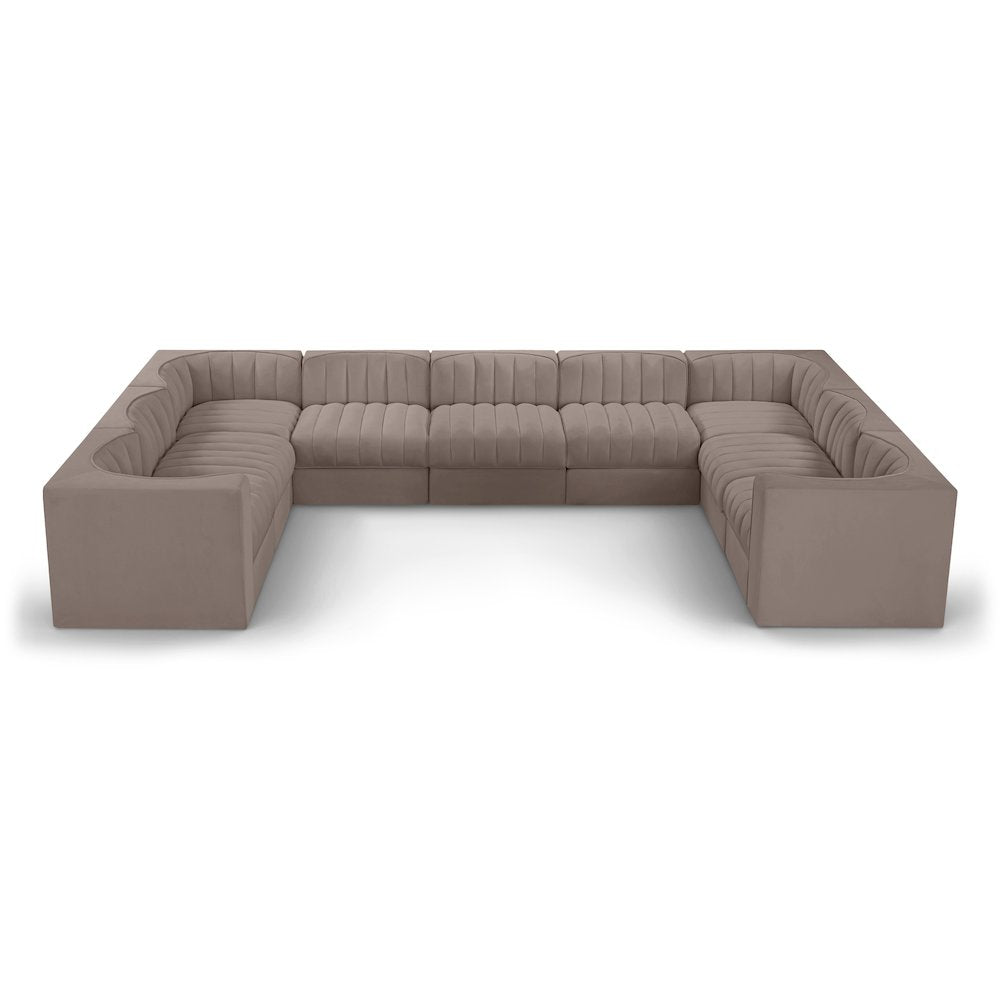 Rummi Taupe Velvet Performance Fabric Upholstered 9pc. Modular Sectional