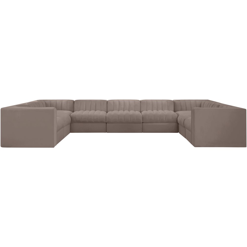 Rummi Taupe Velvet Performance Fabric Upholstered 9pc. Modular Sectional