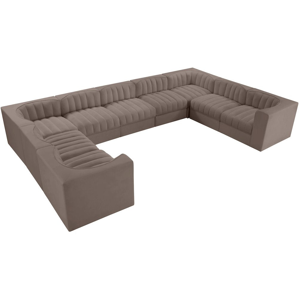 Rummi Taupe Velvet Performance Fabric Upholstered 9pc. Modular Sectional