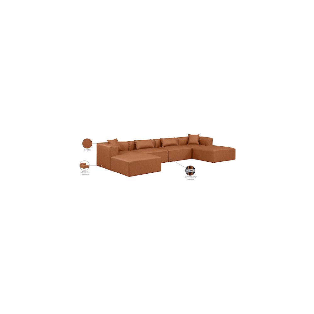 Cube Cognac Vegan Leather Modular Sectional