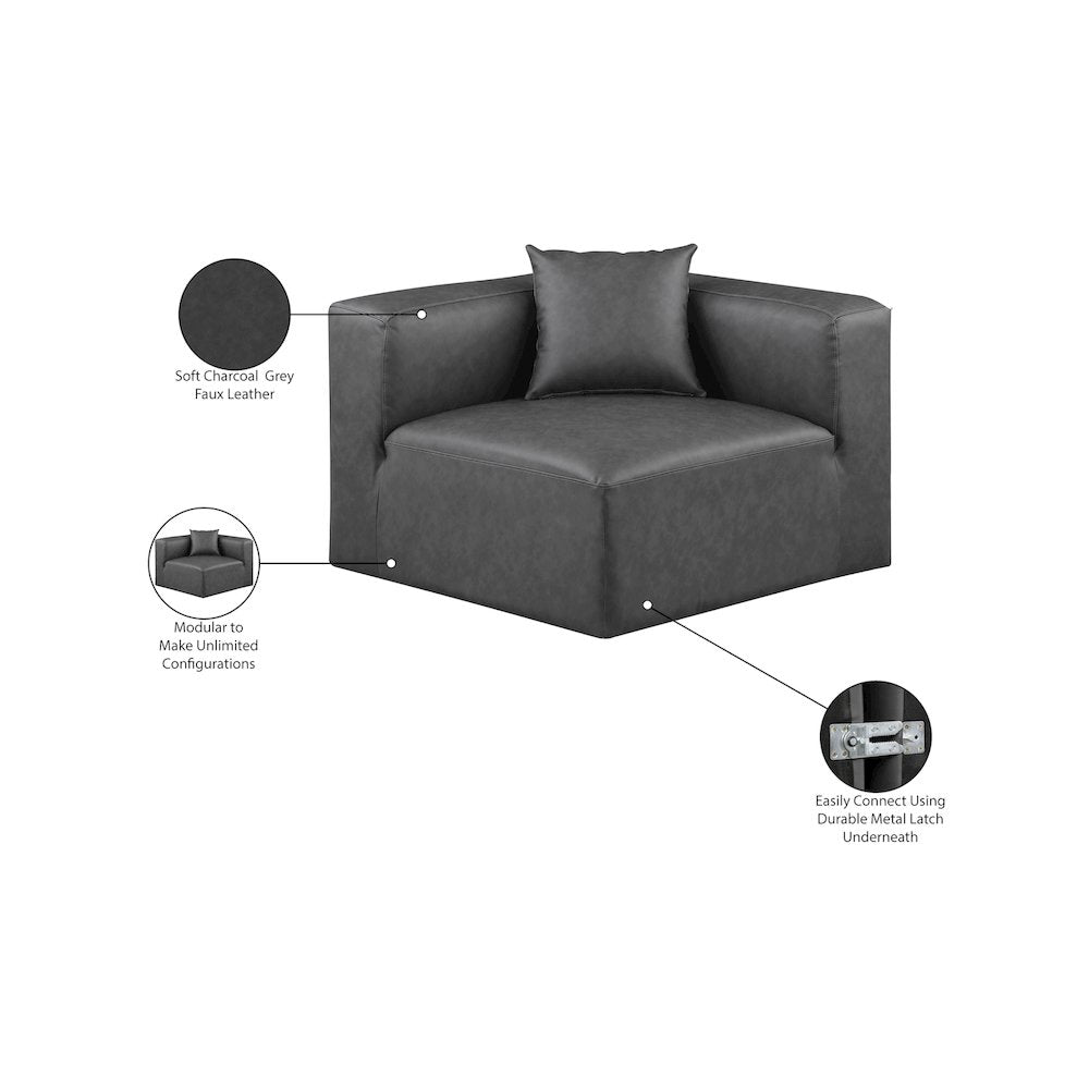 Cube Charcoal Grey Vegan Leather Corner Chair