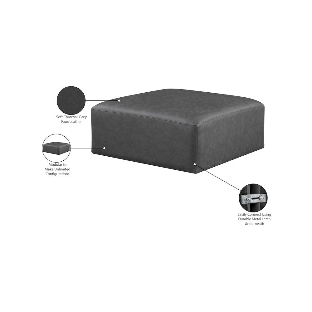 Cube Charcoal Grey Vegan Leather Ottoman