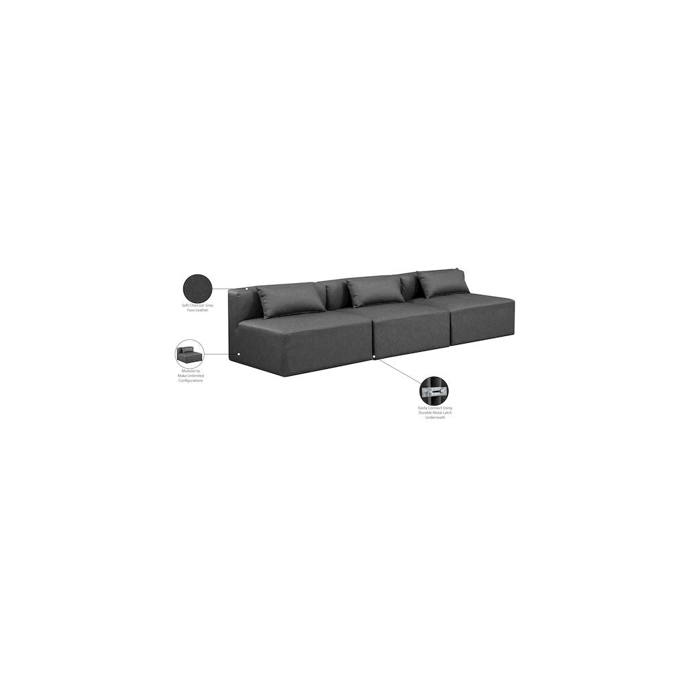 Cube Charcoal Grey Vegan Leather Modular Sofa