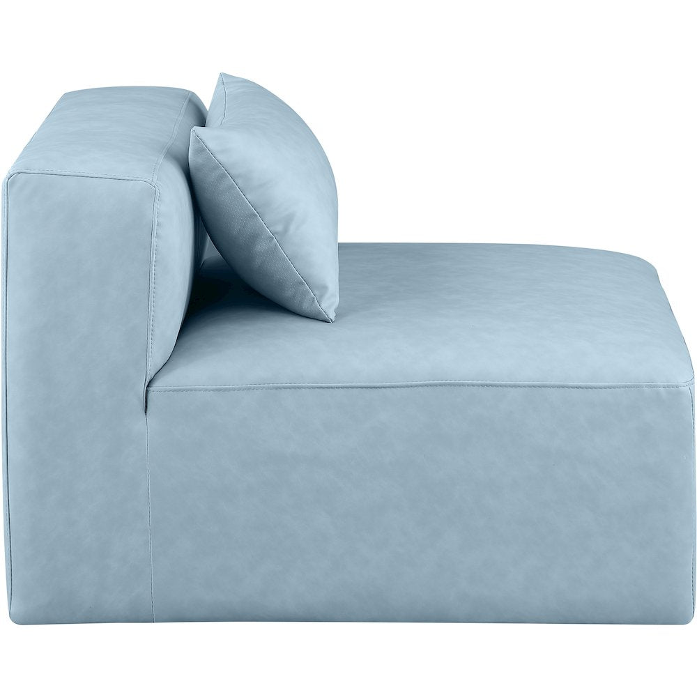Cube Light Blue Vegan Leather Armless Chair