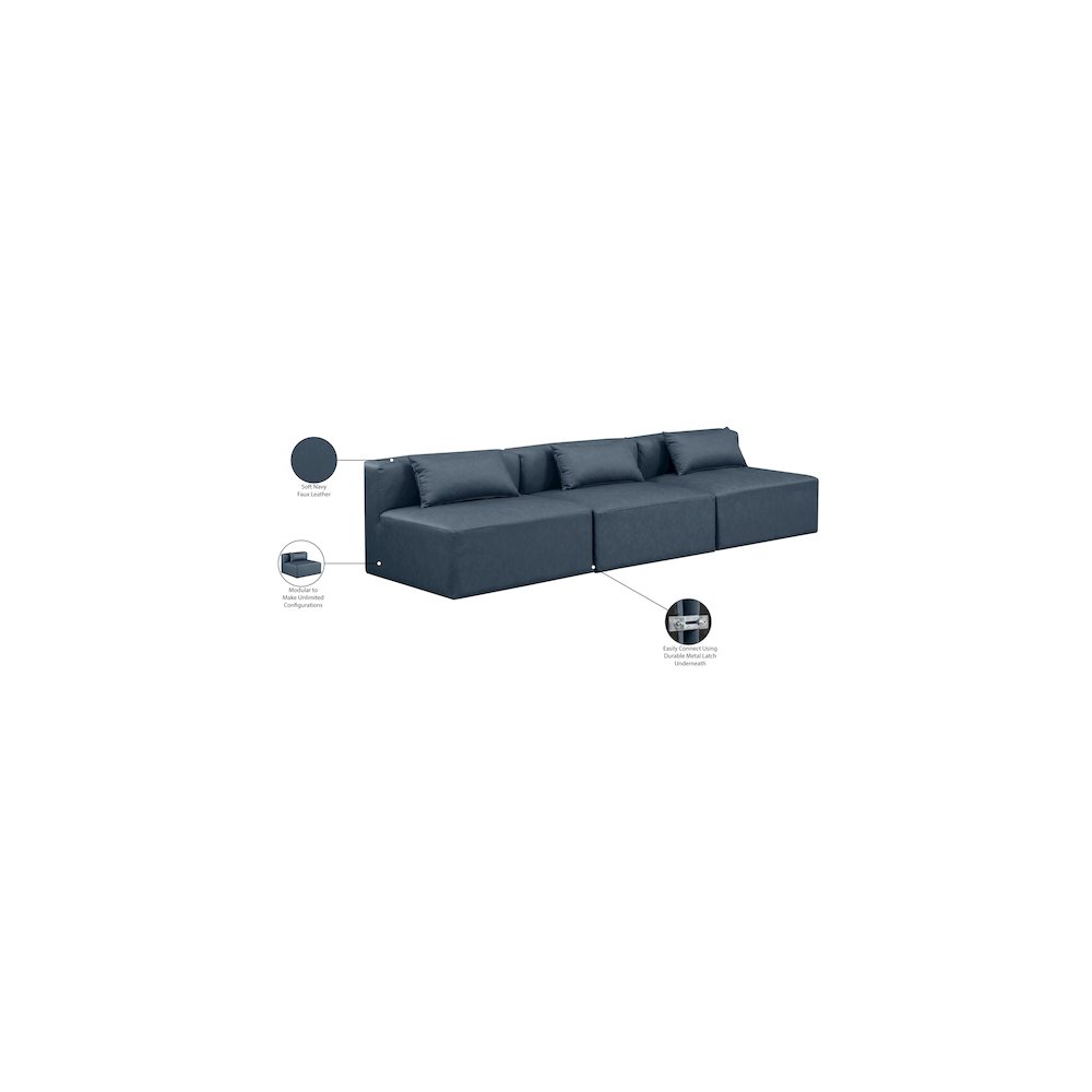 Cube Navy Blue Vegan Leather Modular Sofa