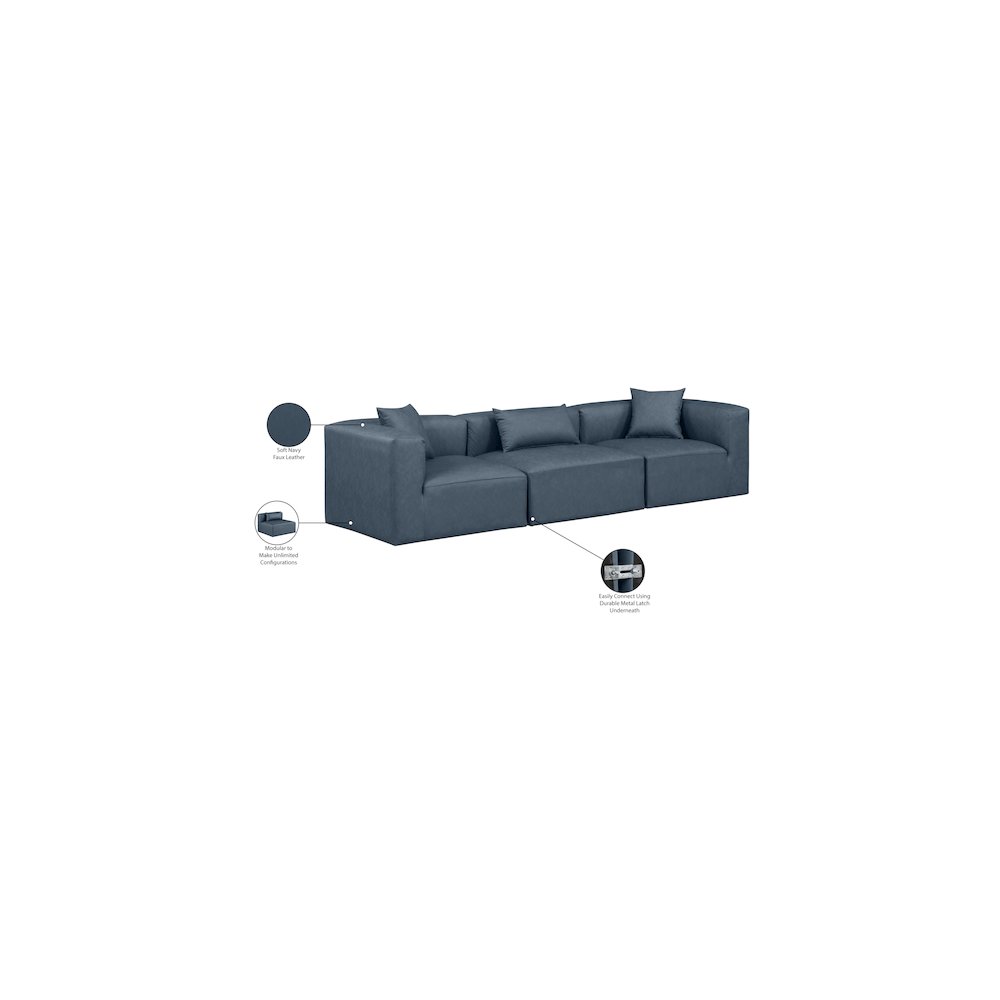 Cube Navy Blue Vegan Leather Modular Sofa