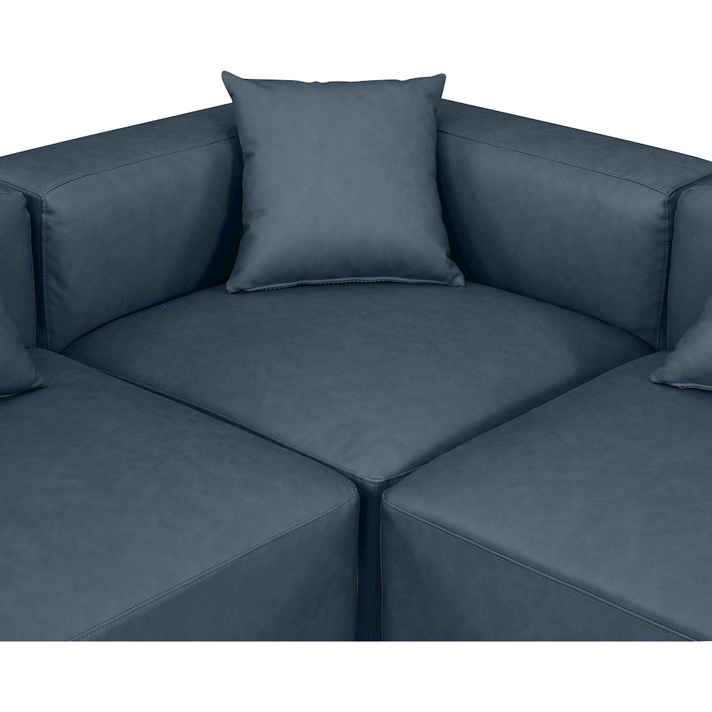 Cube Navy Blue Vegan Leather Modular Sectional