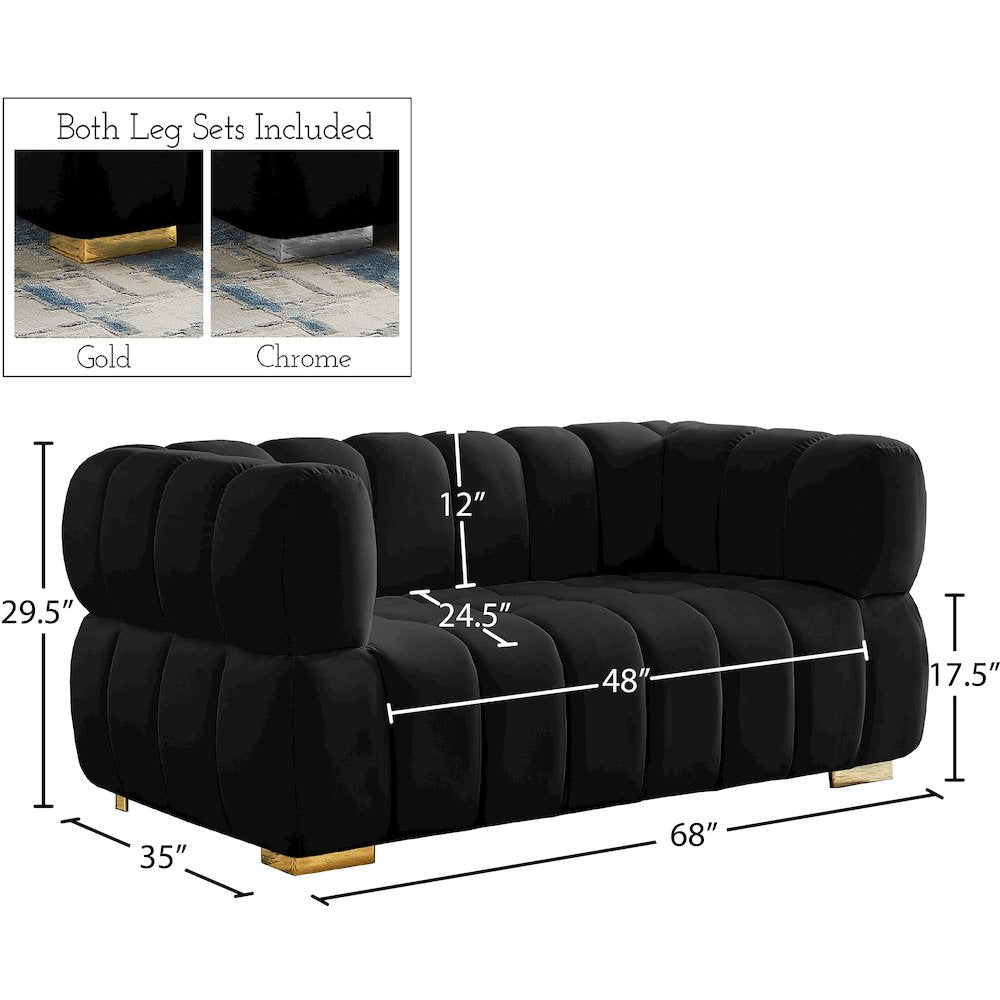 Gwen Black Velvet Loveseat
