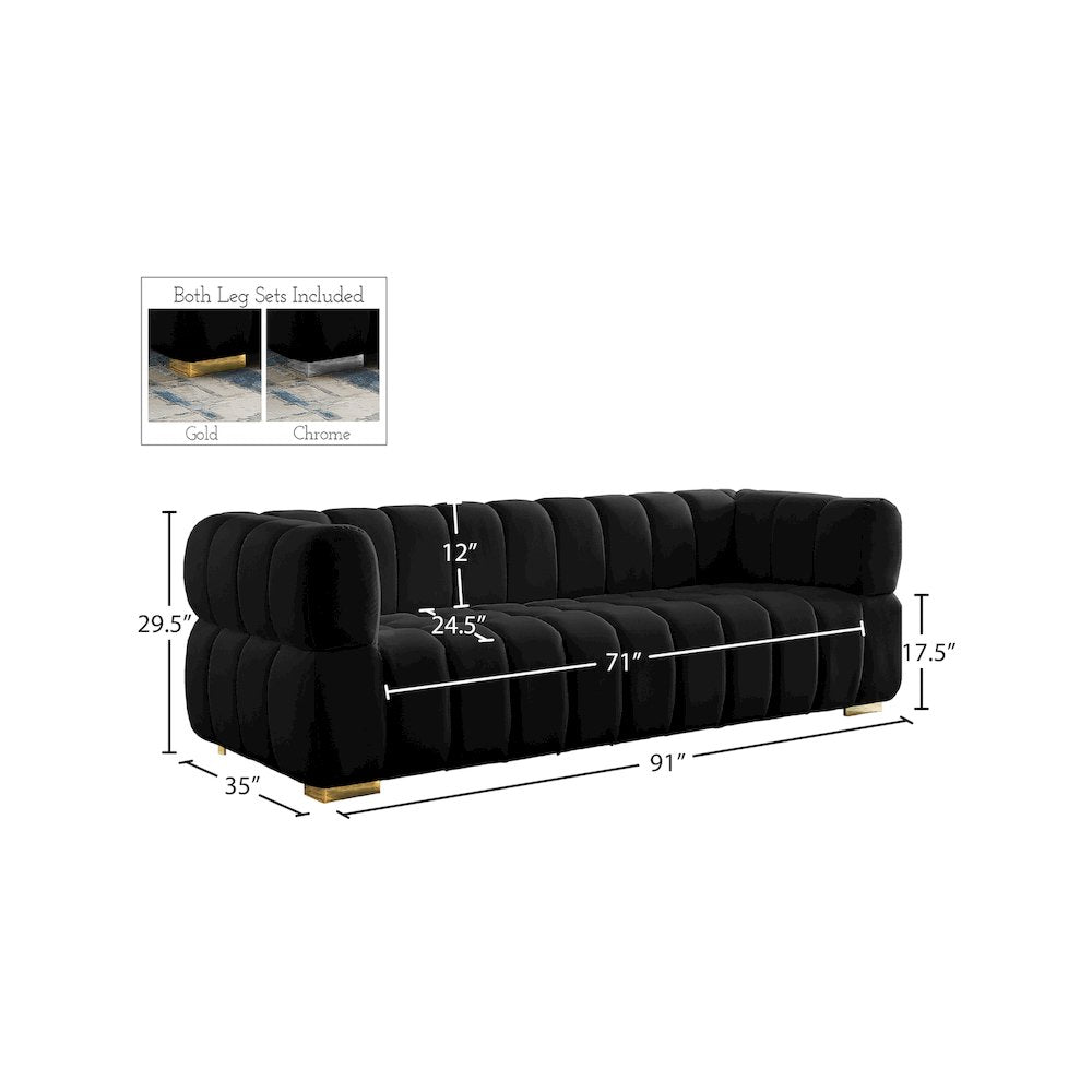 Gwen Black Velvet Sofa