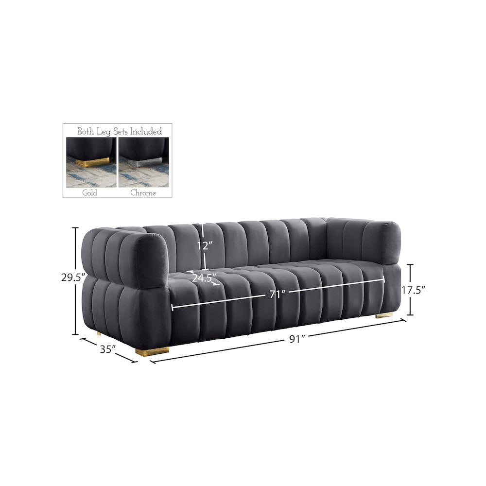 Gwen Grey Velvet Sofa