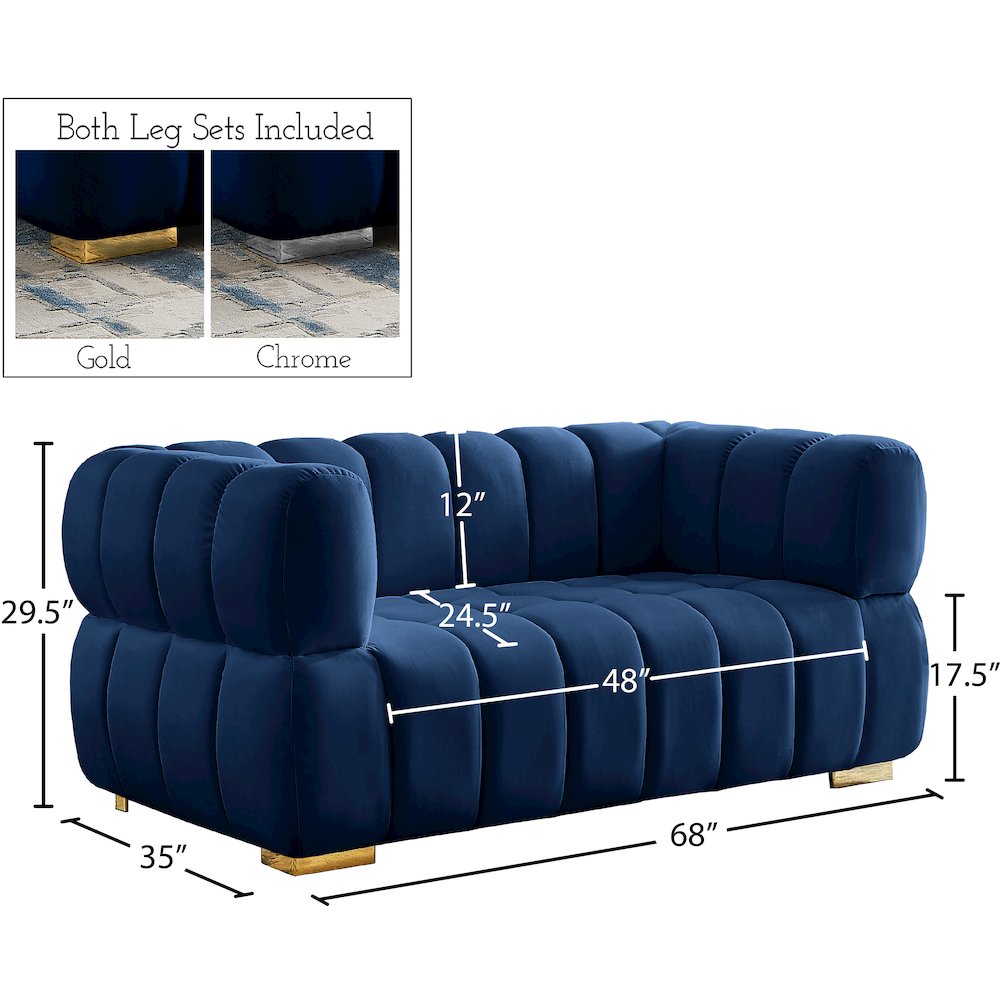 Gwen Navy Velvet Loveseat