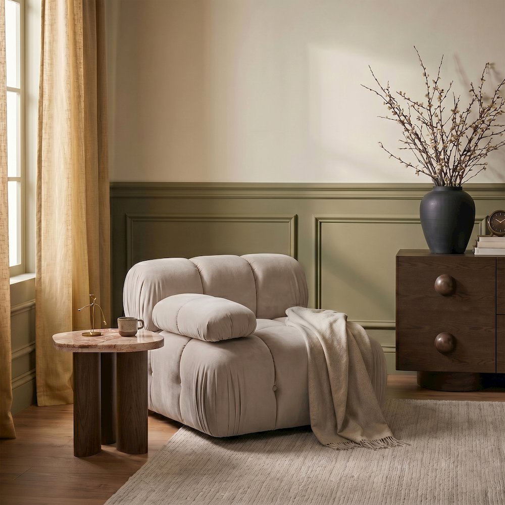 Orin Beige Velvet Performance Fabric Upholstered Modular Chair
