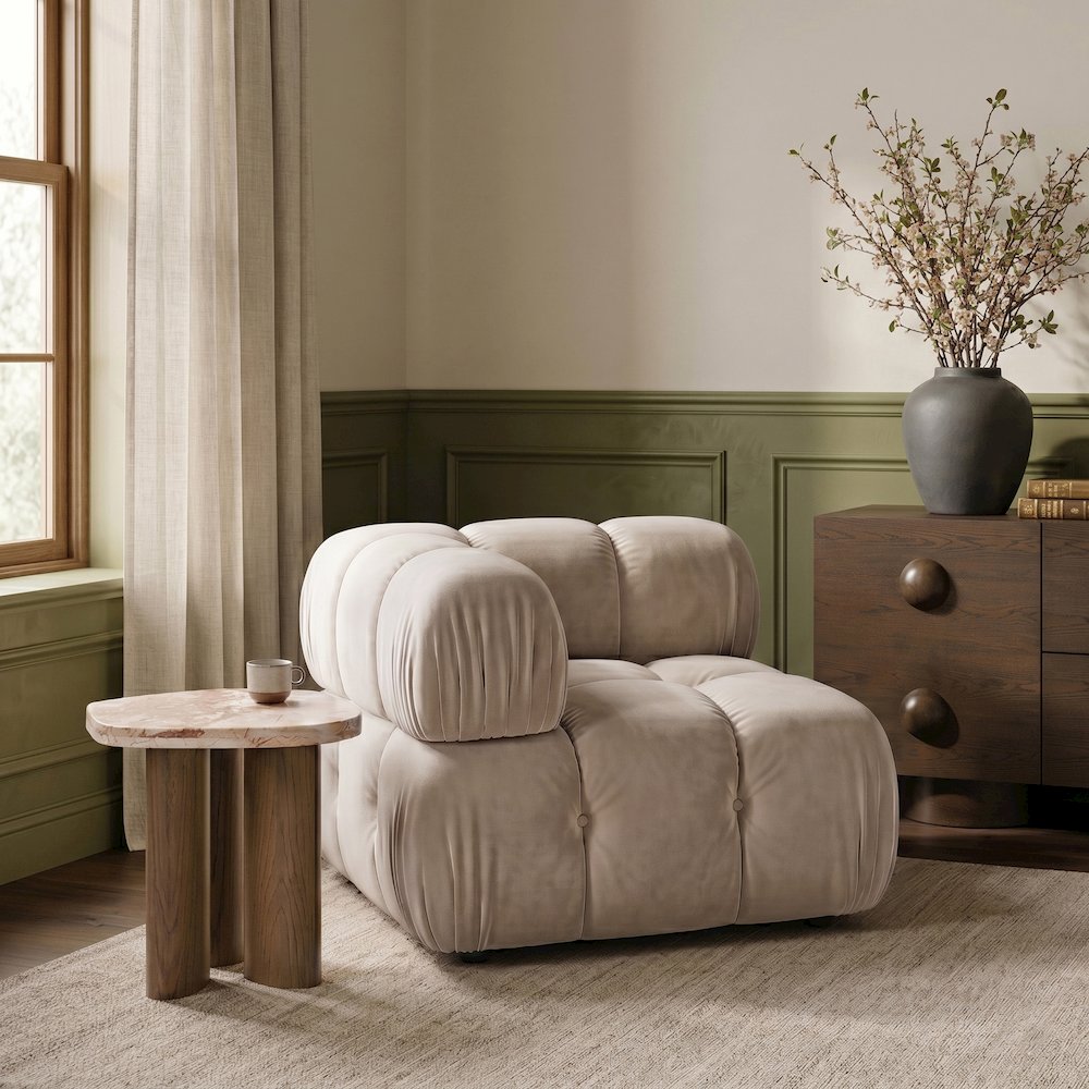 Orin Beige Velvet Performance Fabric Upholstered Modular Corner Chair