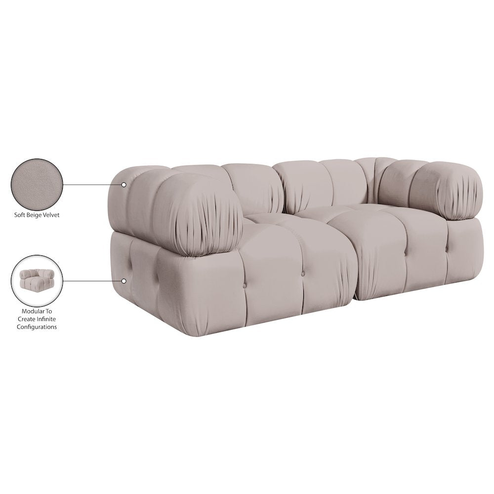 Orin Beige Velvet Performance Fabric Upholstered 2 pc. Modular Sofa