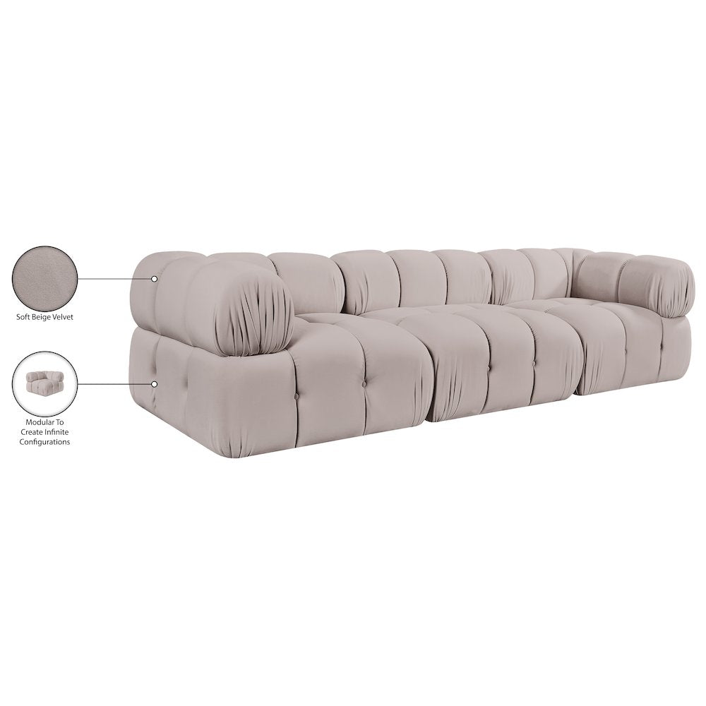 Orin Beige Velvet Performance Fabric Upholstered 3 pc. Modular Sofa