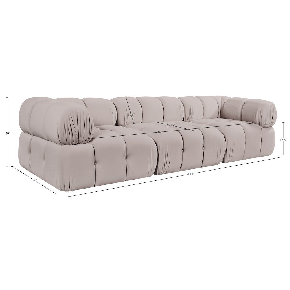 Orin Beige Velvet Performance Fabric Upholstered 3 pc. Modular Sofa