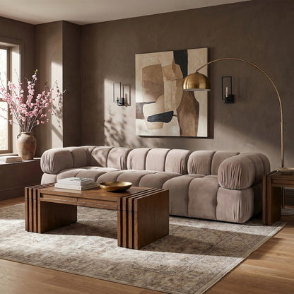 Orin Beige Velvet Performance Fabric Upholstered 3 pc. Modular Sofa