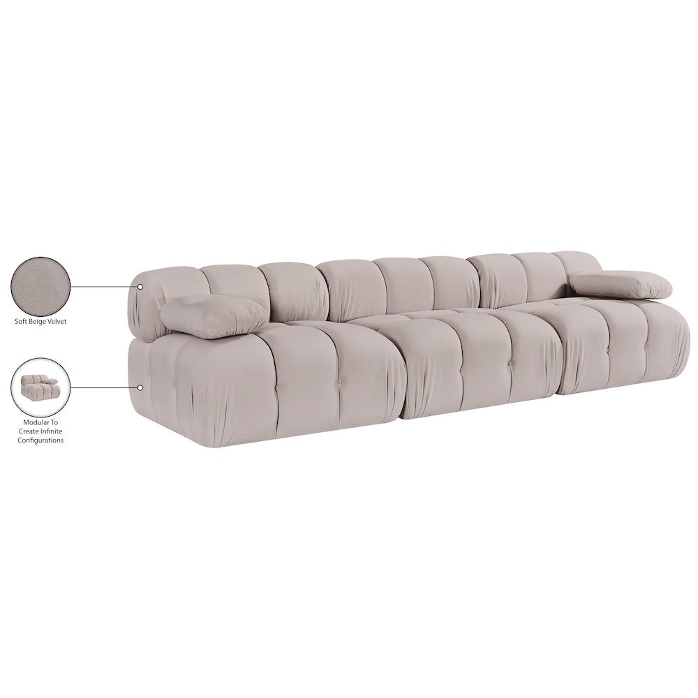 Orin Beige Velvet Performance Fabric Upholstered 3 pc. Modular Sofa