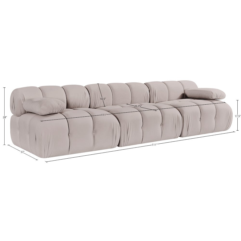 Orin Beige Velvet Performance Fabric Upholstered 3 pc. Modular Sofa