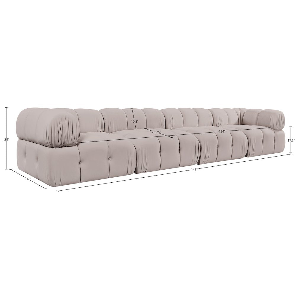 Orin Beige Velvet Performance Fabric Upholstered 4 pc. Modular Sofa